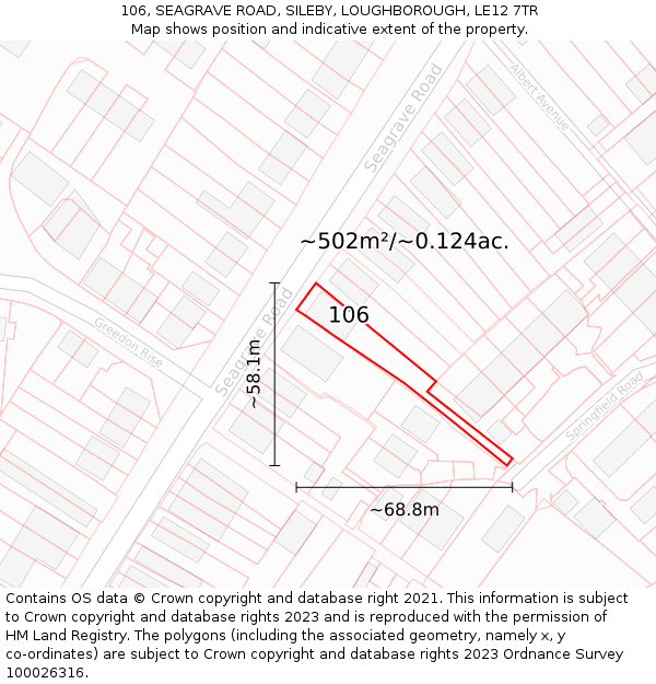 106, SEAGRAVE ROAD, SILEBY, LOUGHBOROUGH, LE12 7TR: Plot and title map