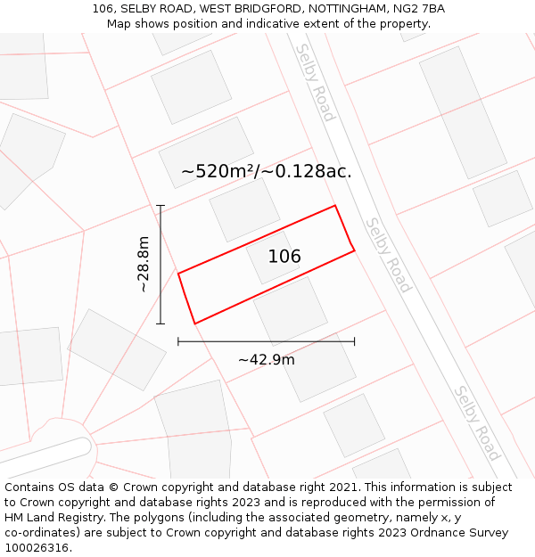 106, SELBY ROAD, WEST BRIDGFORD, NOTTINGHAM, NG2 7BA: Plot and title map