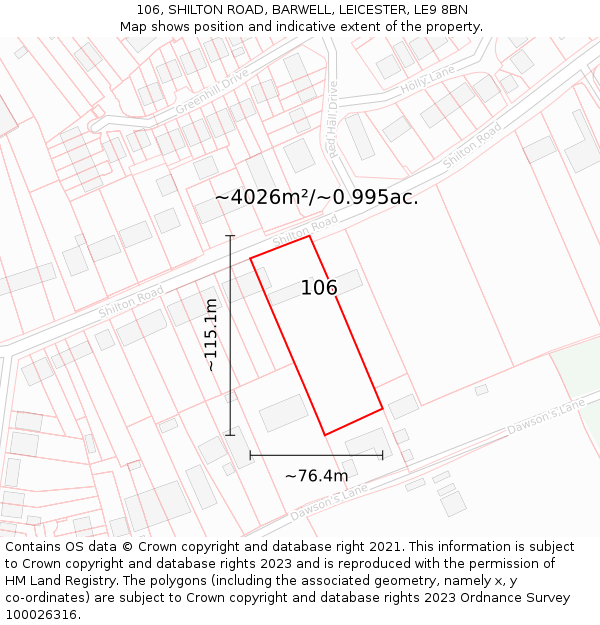 106, SHILTON ROAD, BARWELL, LEICESTER, LE9 8BN: Plot and title map