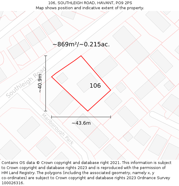 106, SOUTHLEIGH ROAD, HAVANT, PO9 2PS: Plot and title map