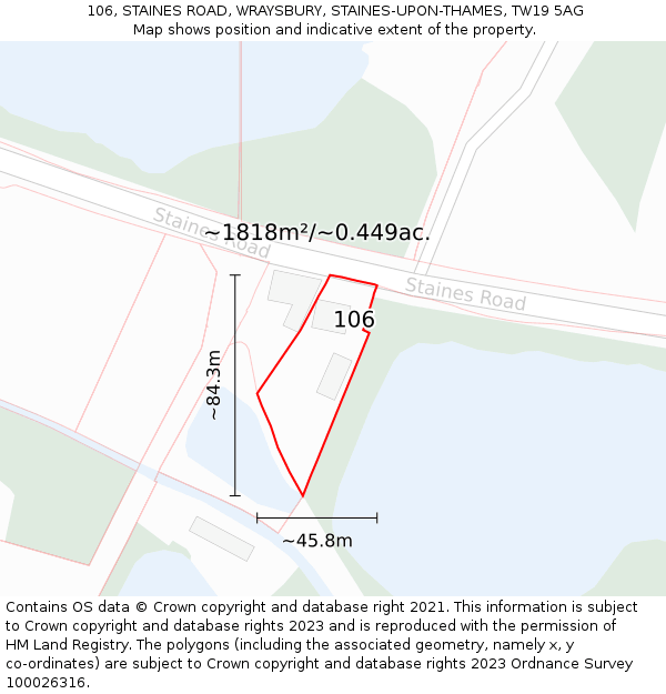 106, STAINES ROAD, WRAYSBURY, STAINES-UPON-THAMES, TW19 5AG: Plot and title map