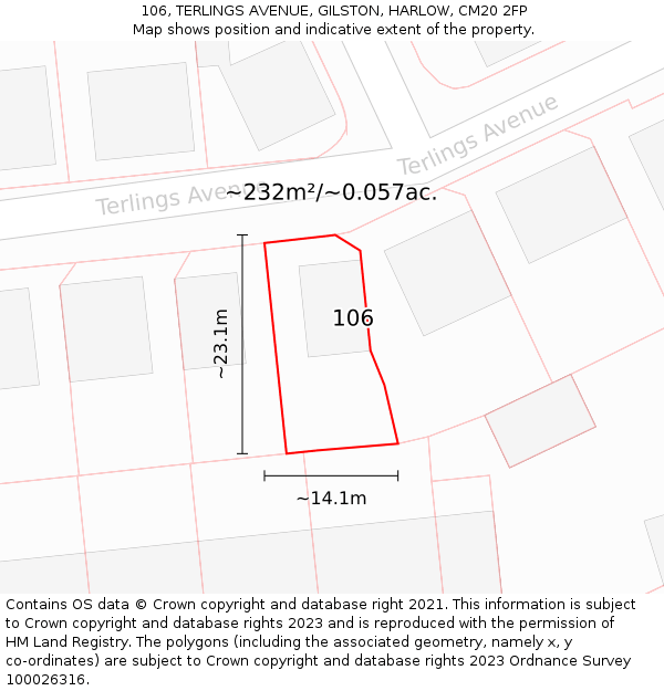 106, TERLINGS AVENUE, GILSTON, HARLOW, CM20 2FP: Plot and title map