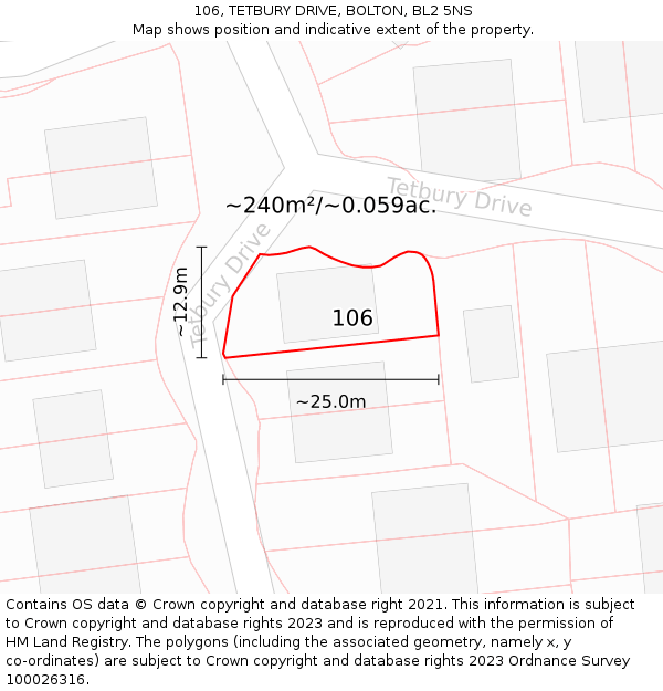 106, TETBURY DRIVE, BOLTON, BL2 5NS: Plot and title map