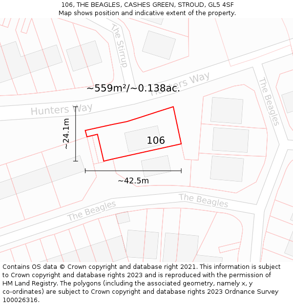 106, THE BEAGLES, CASHES GREEN, STROUD, GL5 4SF: Plot and title map