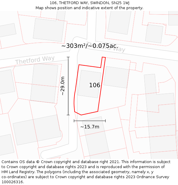 106, THETFORD WAY, SWINDON, SN25 1WJ: Plot and title map