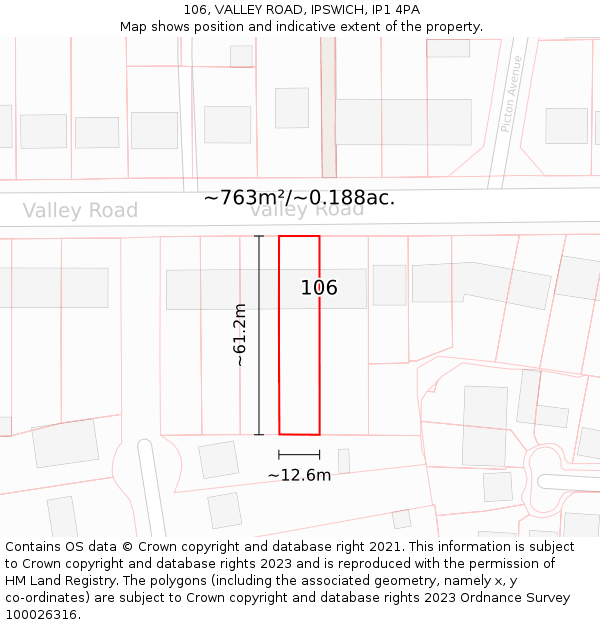 106, VALLEY ROAD, IPSWICH, IP1 4PA: Plot and title map