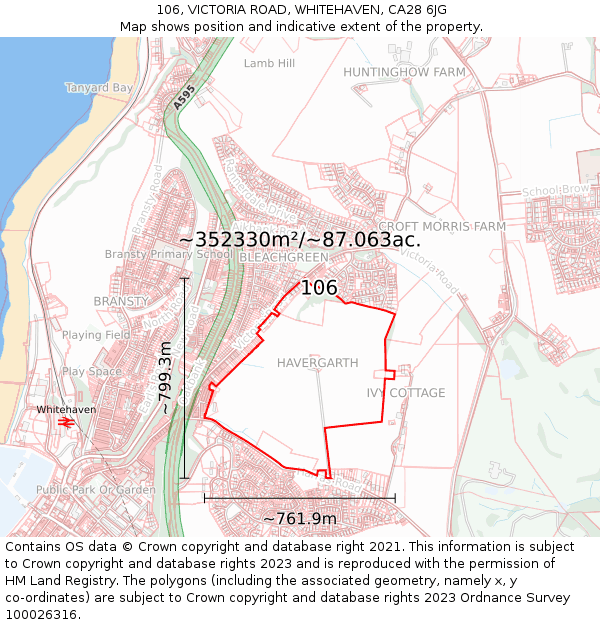 106, VICTORIA ROAD, WHITEHAVEN, CA28 6JG: Plot and title map