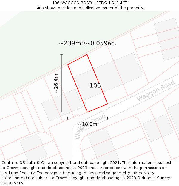 106, WAGGON ROAD, LEEDS, LS10 4GT: Plot and title map