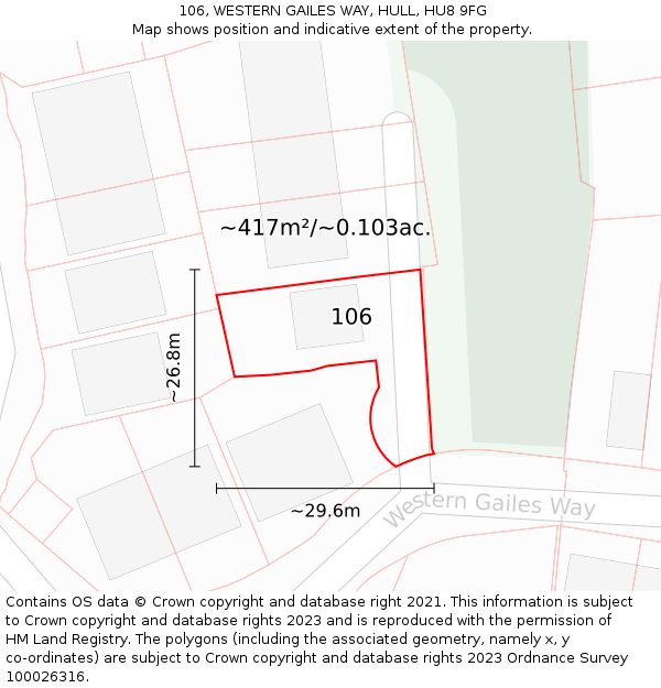 106, WESTERN GAILES WAY, HULL, HU8 9FG: Plot and title map