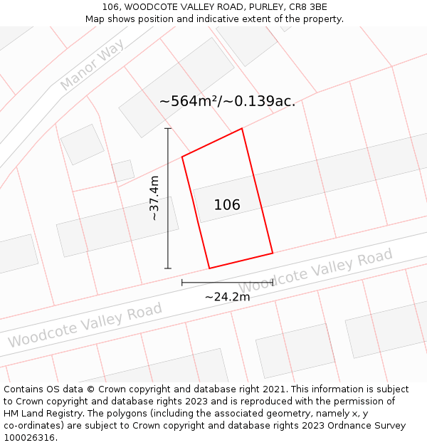 106, WOODCOTE VALLEY ROAD, PURLEY, CR8 3BE: Plot and title map