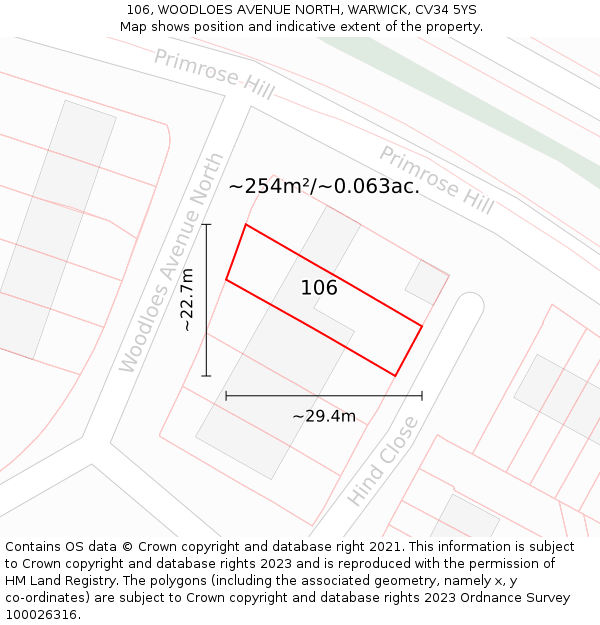 106, WOODLOES AVENUE NORTH, WARWICK, CV34 5YS: Plot and title map