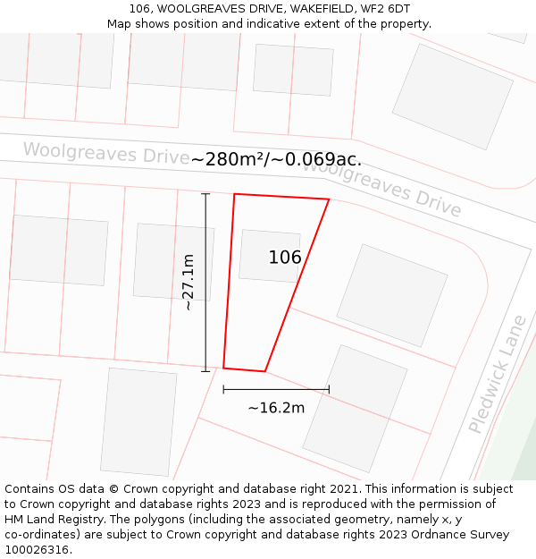 106, WOOLGREAVES DRIVE, WAKEFIELD, WF2 6DT: Plot and title map