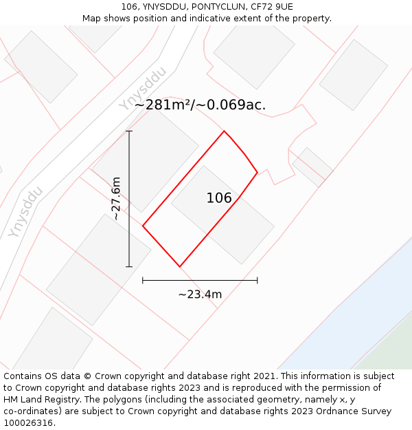 106, YNYSDDU, PONTYCLUN, CF72 9UE: Plot and title map