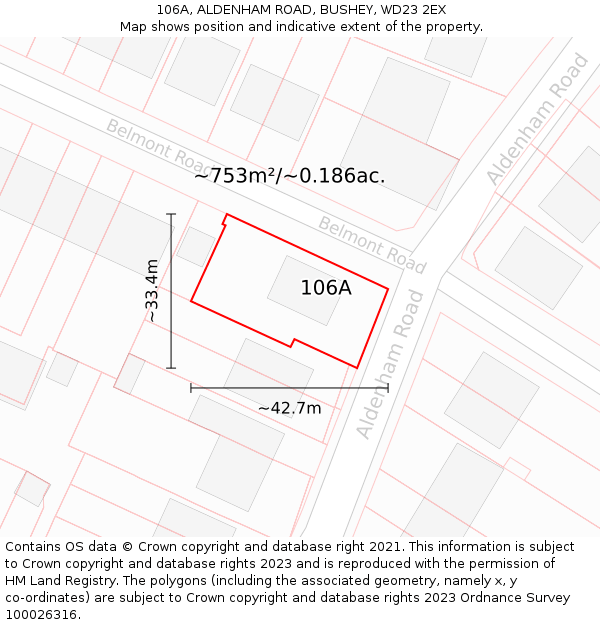 106A, ALDENHAM ROAD, BUSHEY, WD23 2EX: Plot and title map