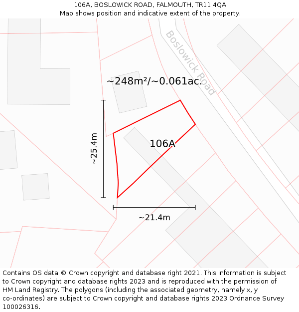 106A, BOSLOWICK ROAD, FALMOUTH, TR11 4QA: Plot and title map