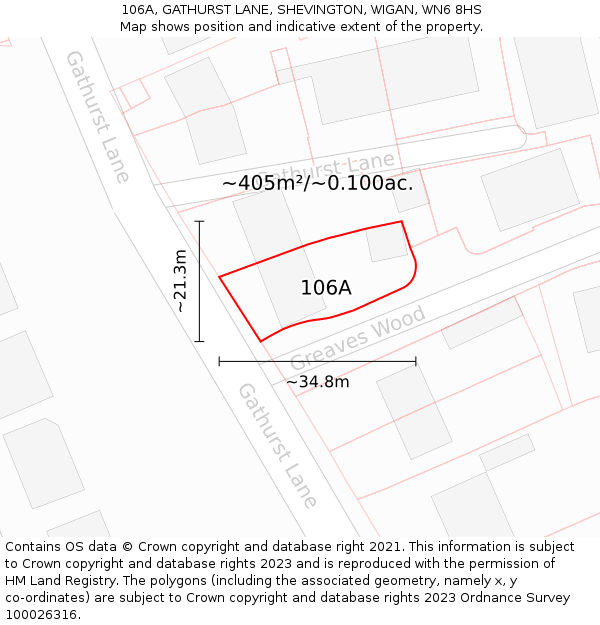 106A, GATHURST LANE, SHEVINGTON, WIGAN, WN6 8HS: Plot and title map