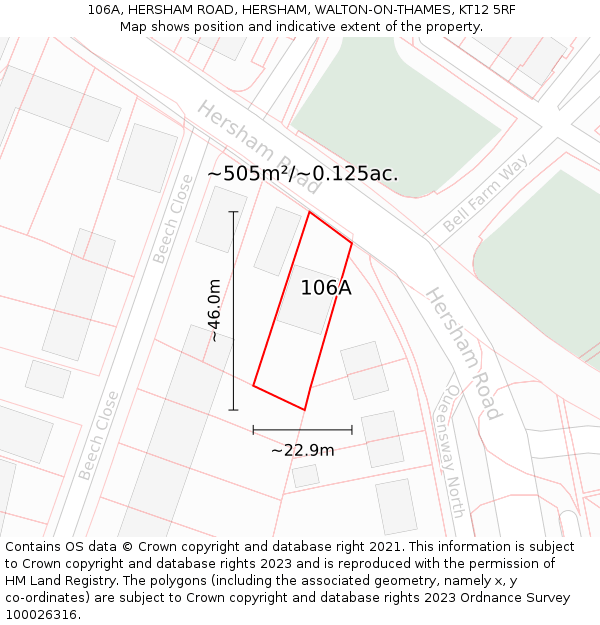 106A, HERSHAM ROAD, HERSHAM, WALTON-ON-THAMES, KT12 5RF: Plot and title map