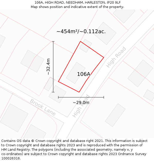 106A, HIGH ROAD, NEEDHAM, HARLESTON, IP20 9LF: Plot and title map