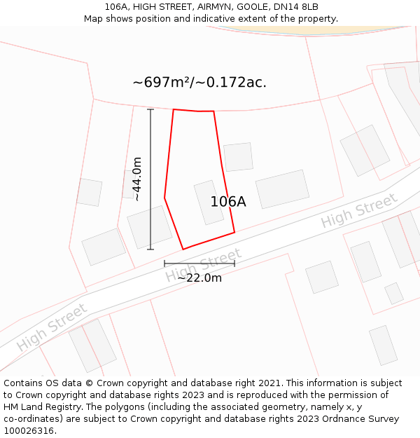 106A, HIGH STREET, AIRMYN, GOOLE, DN14 8LB: Plot and title map