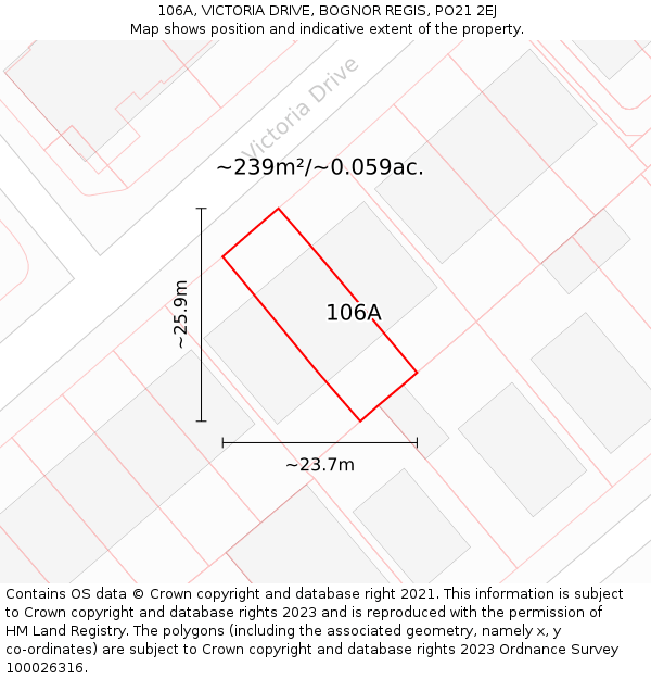 106A, VICTORIA DRIVE, BOGNOR REGIS, PO21 2EJ: Plot and title map