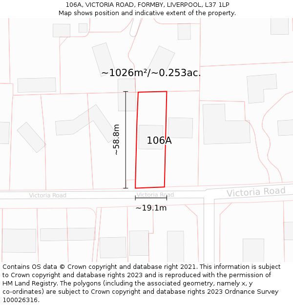 106A, VICTORIA ROAD, FORMBY, LIVERPOOL, L37 1LP: Plot and title map