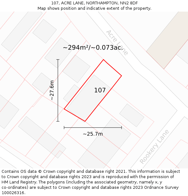 107, ACRE LANE, NORTHAMPTON, NN2 8DF: Plot and title map