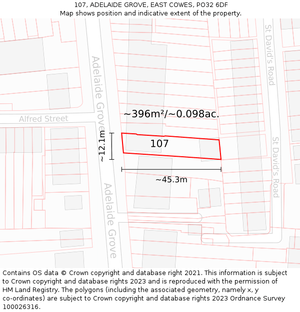 107, ADELAIDE GROVE, EAST COWES, PO32 6DF: Plot and title map