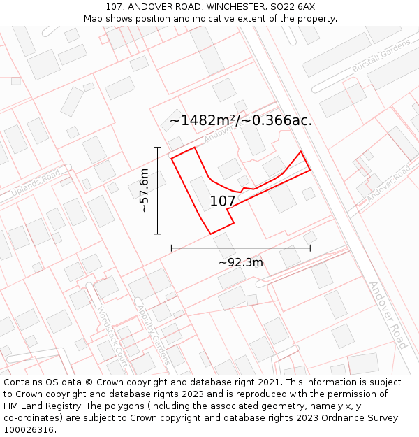 107, ANDOVER ROAD, WINCHESTER, SO22 6AX: Plot and title map