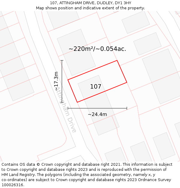 107, ATTINGHAM DRIVE, DUDLEY, DY1 3HY: Plot and title map