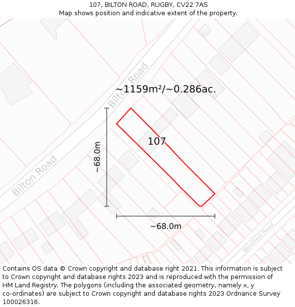 107, BILTON ROAD, RUGBY, CV22 7AS: Plot and title map