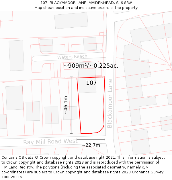 107, BLACKAMOOR LANE, MAIDENHEAD, SL6 8RW: Plot and title map