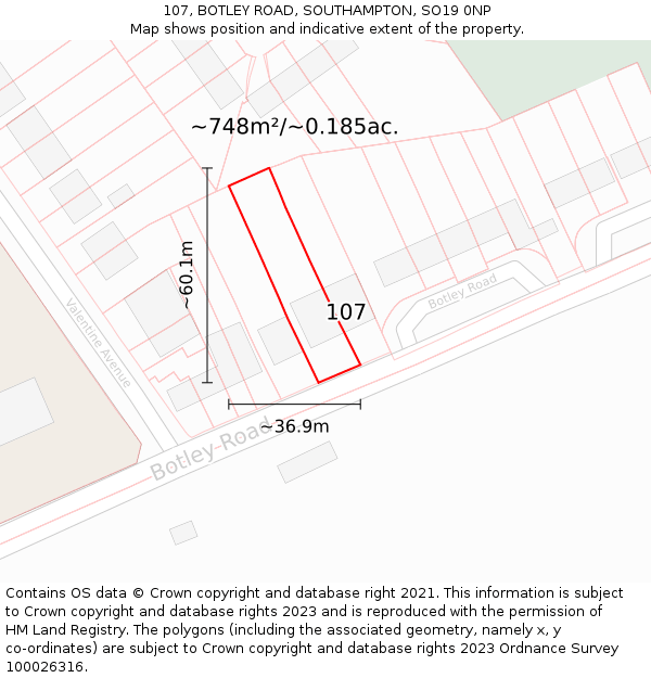 107, BOTLEY ROAD, SOUTHAMPTON, SO19 0NP: Plot and title map