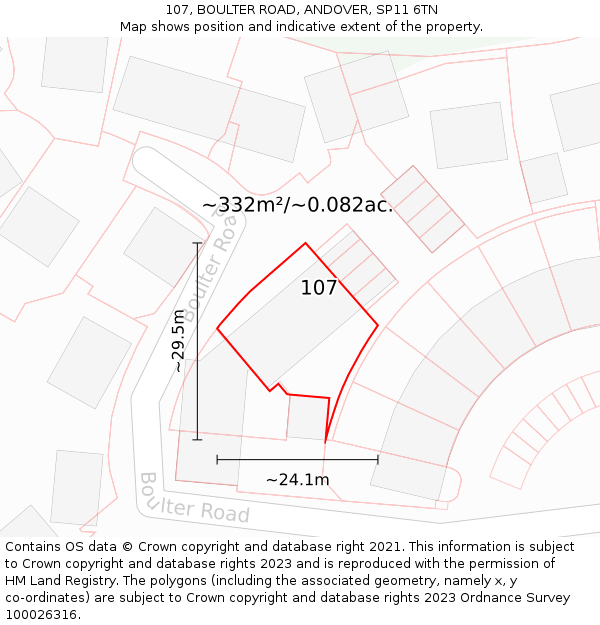 107, BOULTER ROAD, ANDOVER, SP11 6TN: Plot and title map