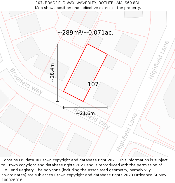 107, BRADFIELD WAY, WAVERLEY, ROTHERHAM, S60 8DL: Plot and title map