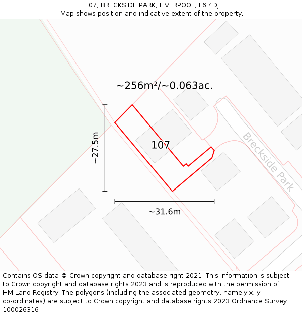 107, BRECKSIDE PARK, LIVERPOOL, L6 4DJ: Plot and title map