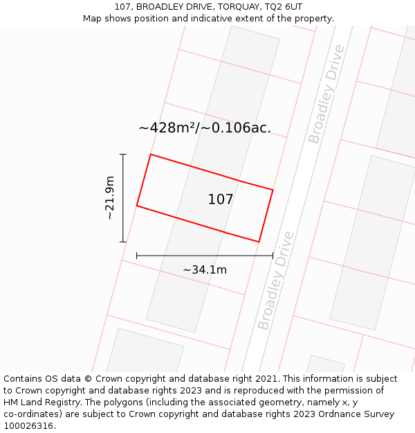 107, BROADLEY DRIVE, TORQUAY, TQ2 6UT: Plot and title map