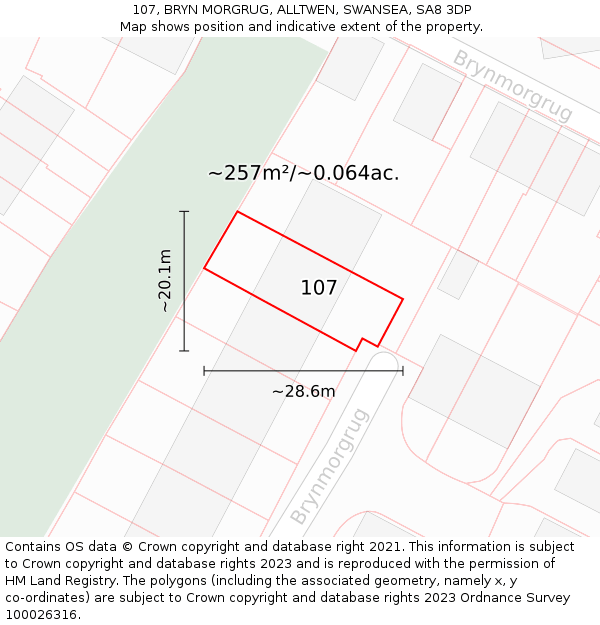 107, BRYN MORGRUG, ALLTWEN, SWANSEA, SA8 3DP: Plot and title map