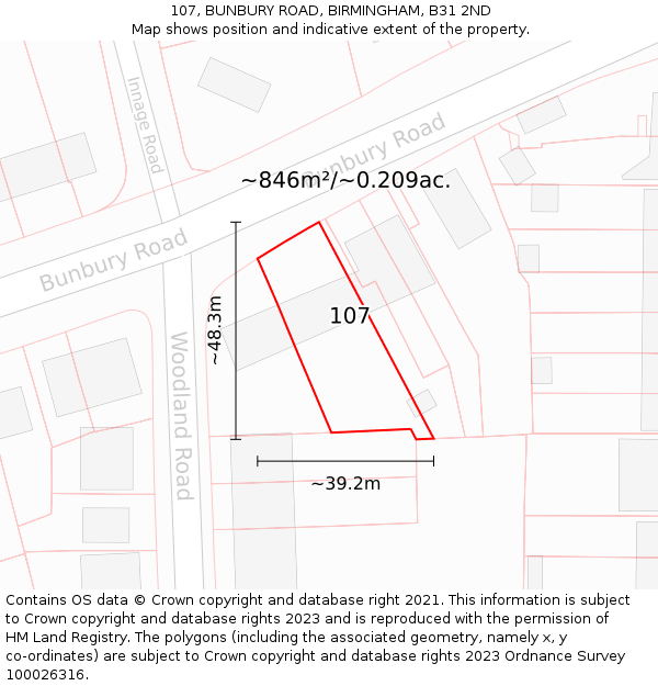 107, BUNBURY ROAD, BIRMINGHAM, B31 2ND: Plot and title map