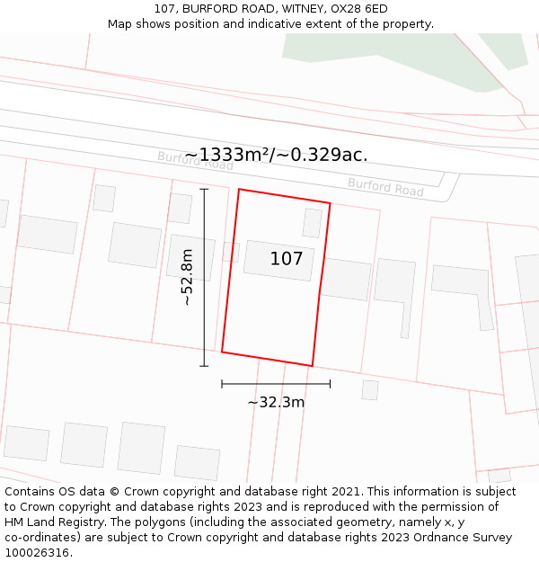 107, BURFORD ROAD, WITNEY, OX28 6ED: Plot and title map