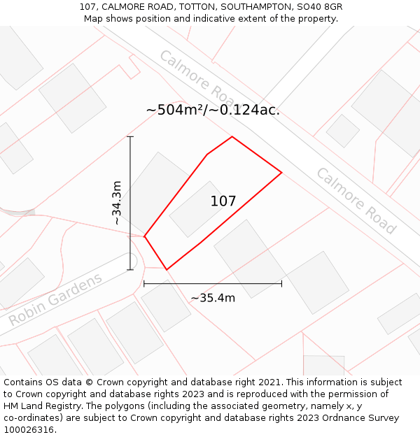 107, CALMORE ROAD, TOTTON, SOUTHAMPTON, SO40 8GR: Plot and title map