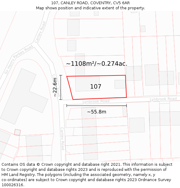 107, CANLEY ROAD, COVENTRY, CV5 6AR: Plot and title map