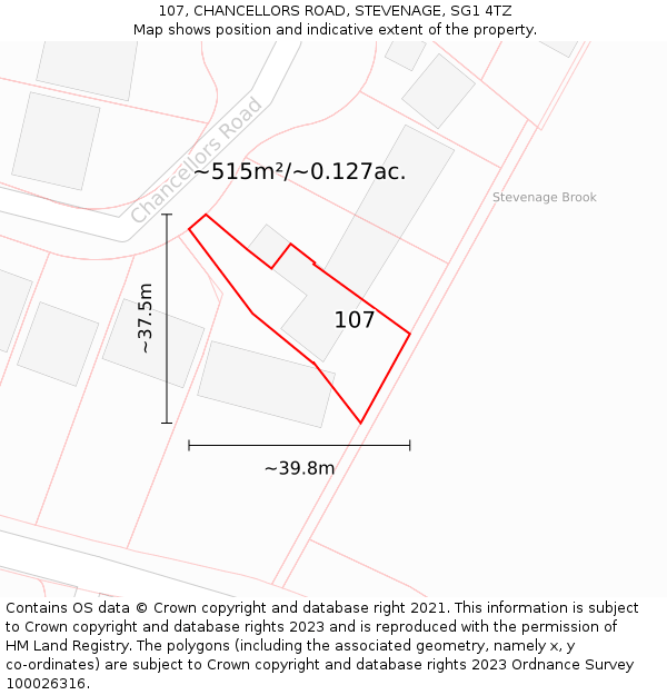 107, CHANCELLORS ROAD, STEVENAGE, SG1 4TZ: Plot and title map