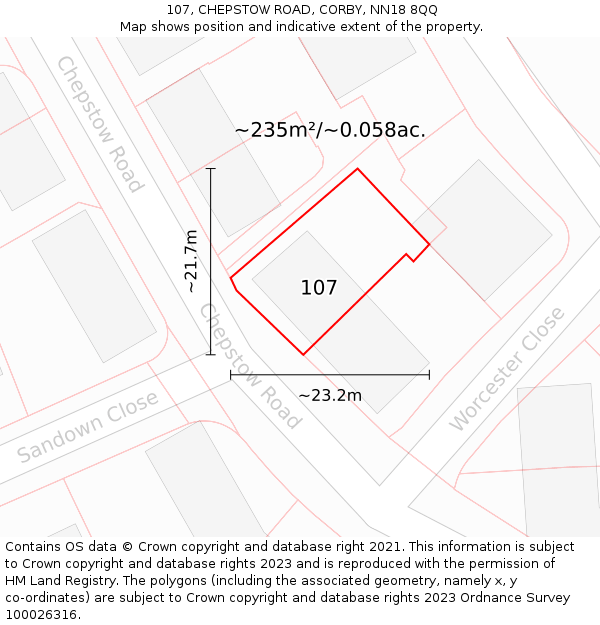 107, CHEPSTOW ROAD, CORBY, NN18 8QQ: Plot and title map