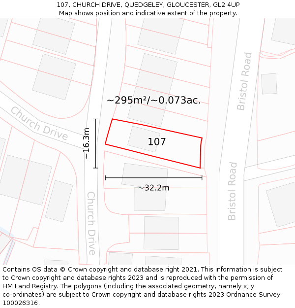 107, CHURCH DRIVE, QUEDGELEY, GLOUCESTER, GL2 4UP: Plot and title map