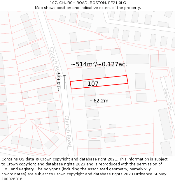 107, CHURCH ROAD, BOSTON, PE21 0LG: Plot and title map