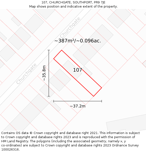 107, CHURCHGATE, SOUTHPORT, PR9 7JE: Plot and title map