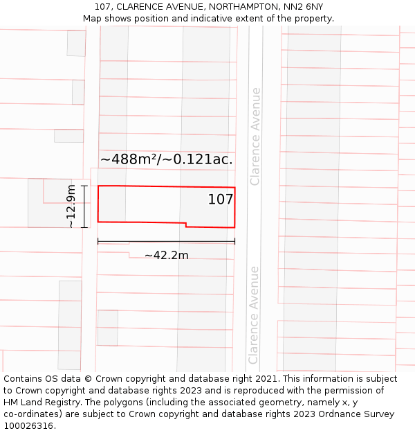 107, CLARENCE AVENUE, NORTHAMPTON, NN2 6NY: Plot and title map