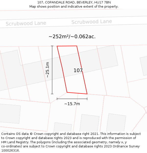 107, COPANDALE ROAD, BEVERLEY, HU17 7BN: Plot and title map