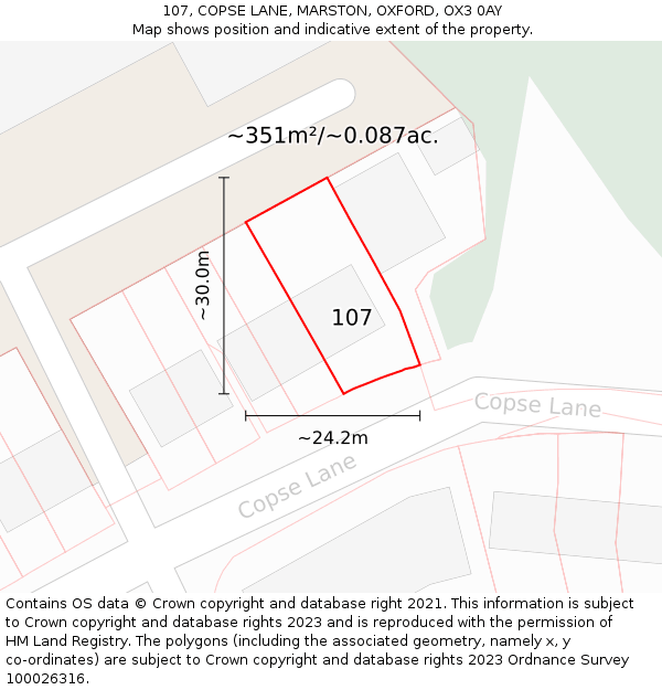 107, COPSE LANE, MARSTON, OXFORD, OX3 0AY: Plot and title map