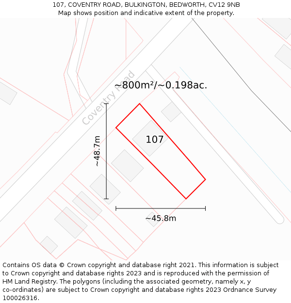 107, COVENTRY ROAD, BULKINGTON, BEDWORTH, CV12 9NB: Plot and title map